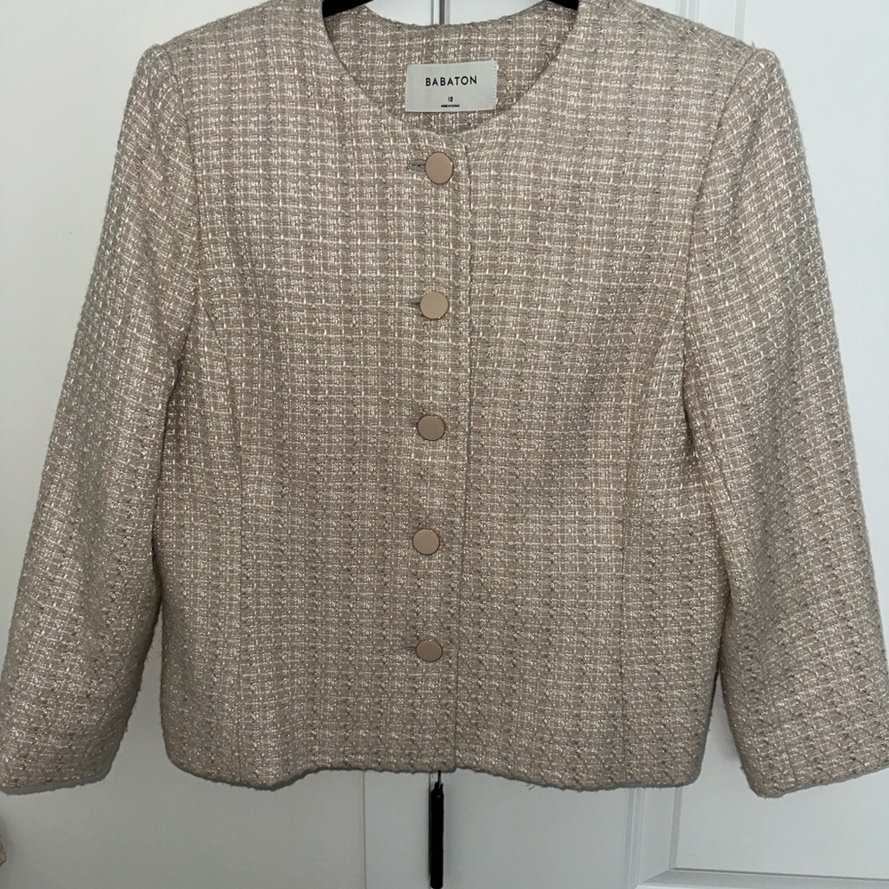 🤍 Babaton - Aritzia Beige/ Pink Textured Button Jacket – L 💖 - Picture 3 of 5